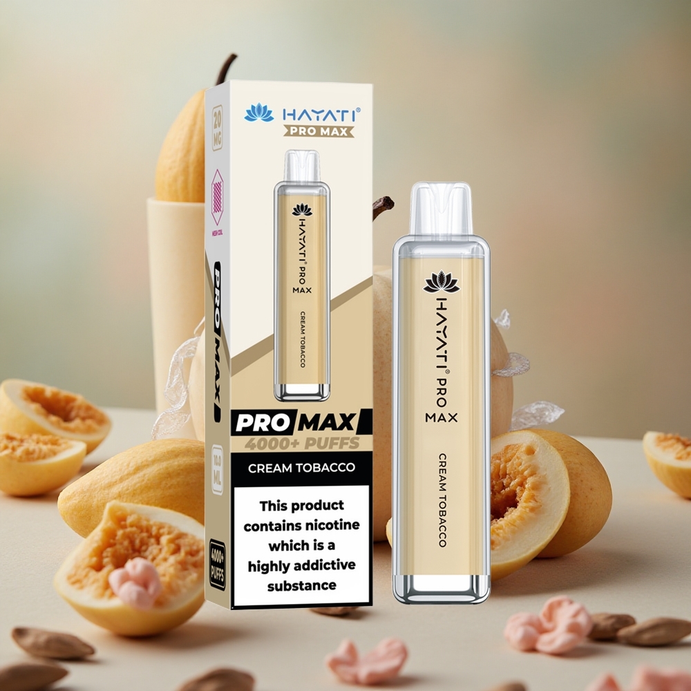 Krémový Tabák Hayati Pro Max 4000 Puffs Jednorázová E-cigareta s 2% 5% Nikotinu a Nabíjecí Baterií velkoobchod Česká Republika