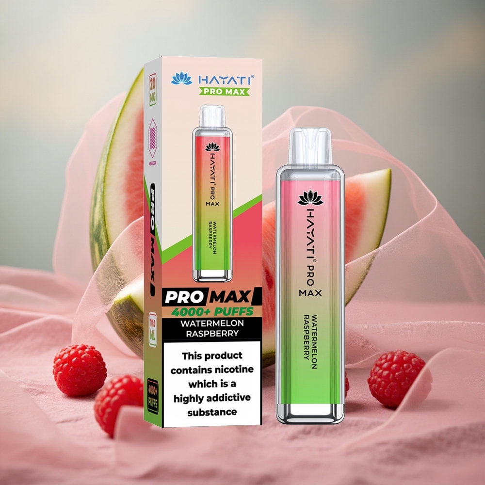 Meloun Malina Hayati Pro Max 4000 Puffs Jednorázová E-cigareta s 2% 5% Nikotinu a Nabíjecí Baterií velkoobchod Česká Republika