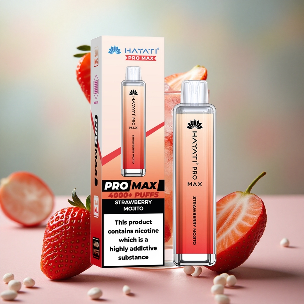 jahoda mojito Hayati Pro Max 4000 Puffs Jednorázová E-cigareta s 2% 5% Nikotinu a Nabíjecí Baterií velkoobchod Česká Republika