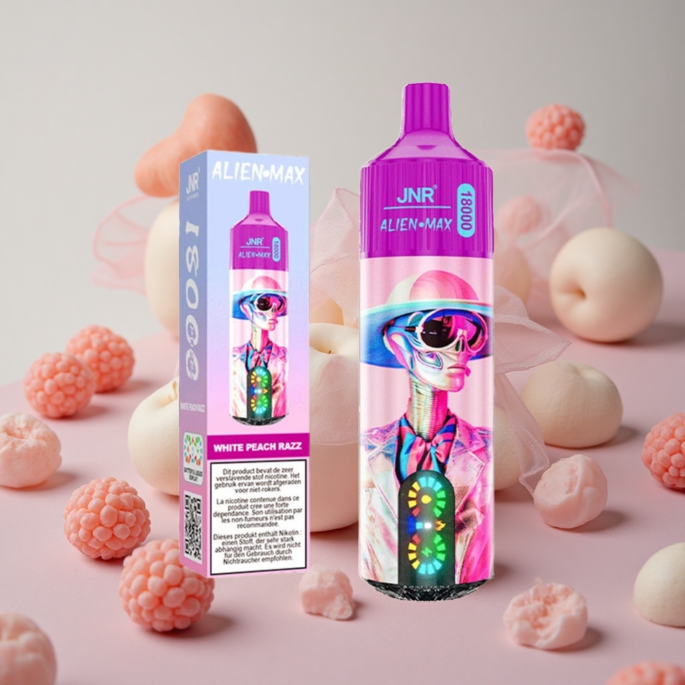Bílá broskev & malina JNR Alien Max 18000 Puffs Dual Mesh Coil & Dual Core 28ml E-liquid velkoobchod Česká Republika
