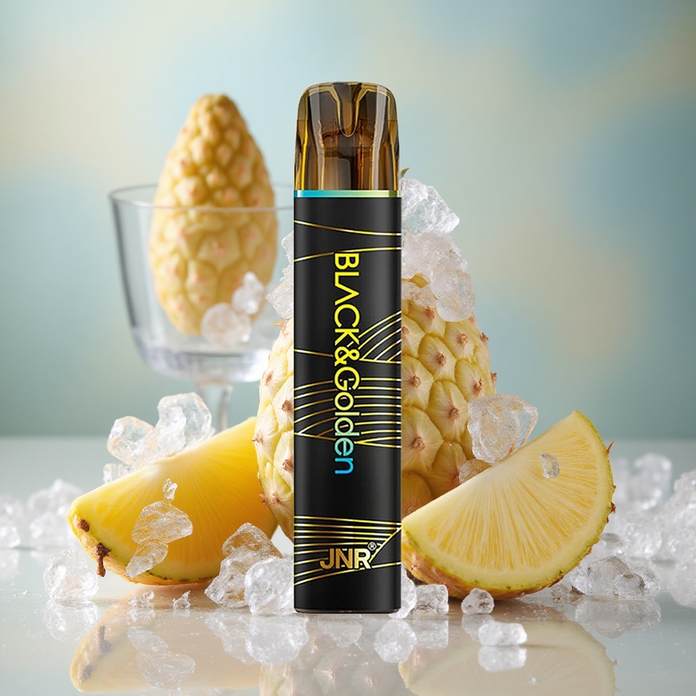 Ananasový led JNR Black&Golden 600+200 šluků Jednorázová Vape 550mAh kapacita baterie 2% obsah Nikotinu velkoobchod Česká Republika