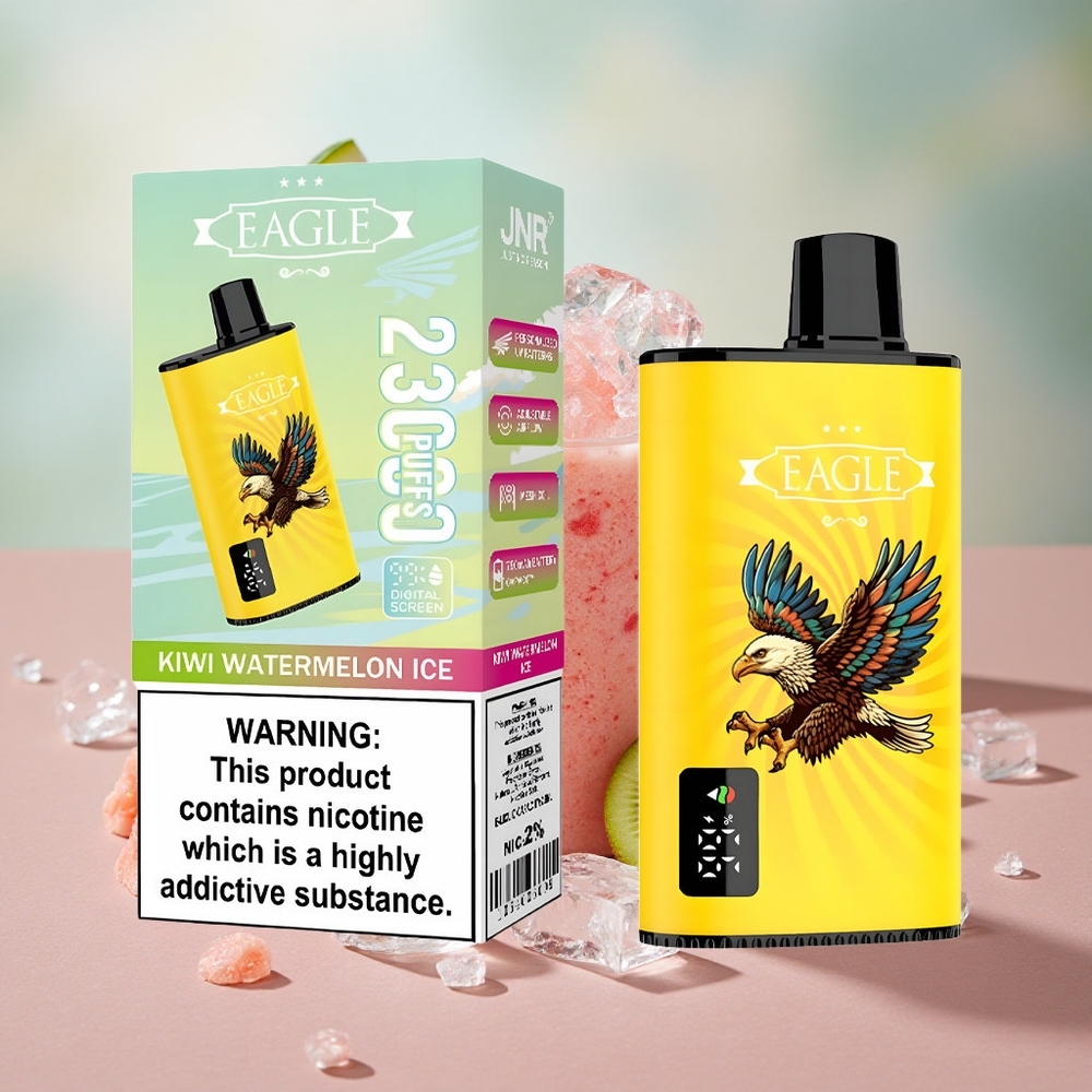 Kiwi Melounový Led JNR EAGLE Smart 23000 Puffs Jednorázová Vape Digitální Displej 25ml Kapacita E-liquidu velkoobchod Česká Republika