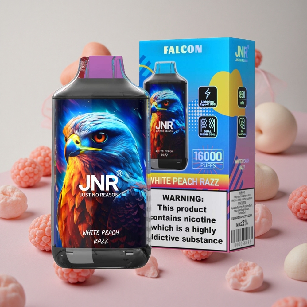 Bílá broskev & malina JNR Falcon 16000 Puffs 850 mAh 22ml velkoobchod Česká Republika