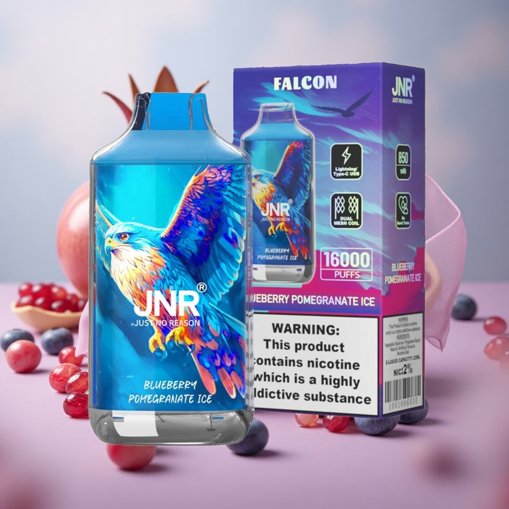 Borůvka Granátové jablko Ice JNR Falcon 16000 Puffs 22ml Kapacita e-liquidu 850 mAh Kapacita baterie velkoobchod Česká Republika