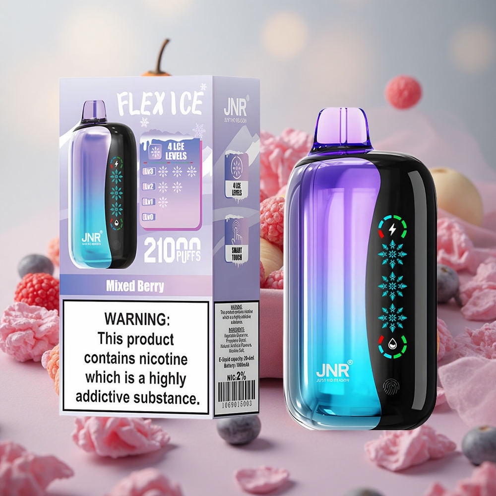 Směs Bobulí JNR Flex Ice 21000 Pufů Jednorázová Vape Nastavitelný Led, 26ml Náplň velkoobchod Česká Republika
