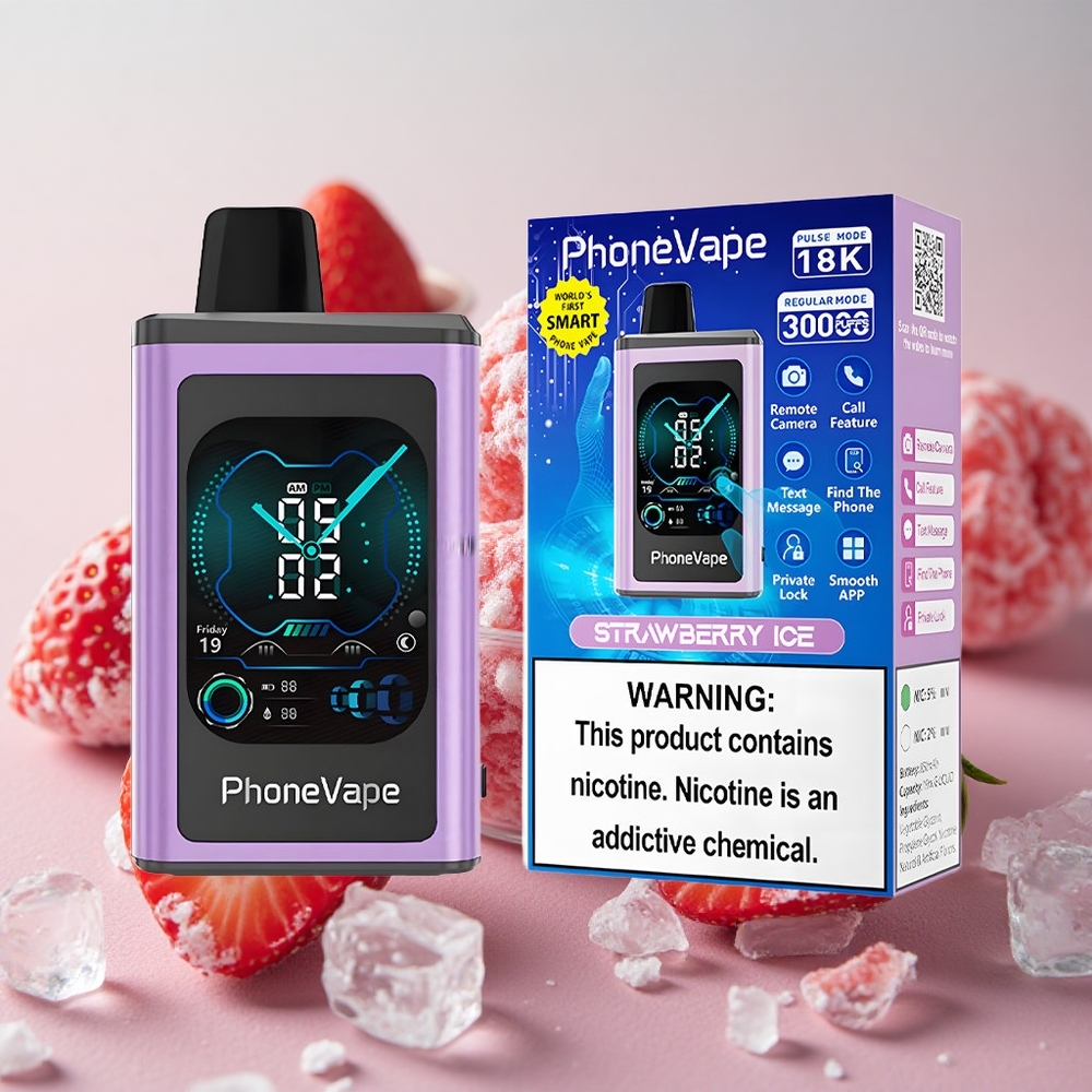 Jahodový led JNR PhoneVape 30000 tahů Jednorázová Vape, 850mAh dobíjecí baterie, Nikotinuová síla 2%,5% velkoobchod Česká Republika