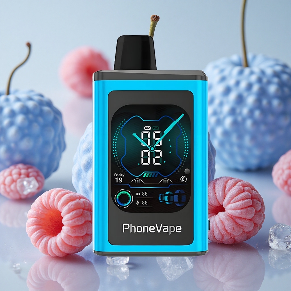 Modrá Malina Led JNR PhoneVape 30000 šluků Jednorázová E-cigareta 850mAh Nabíjecí Baterie velkoobchod Česká Republika