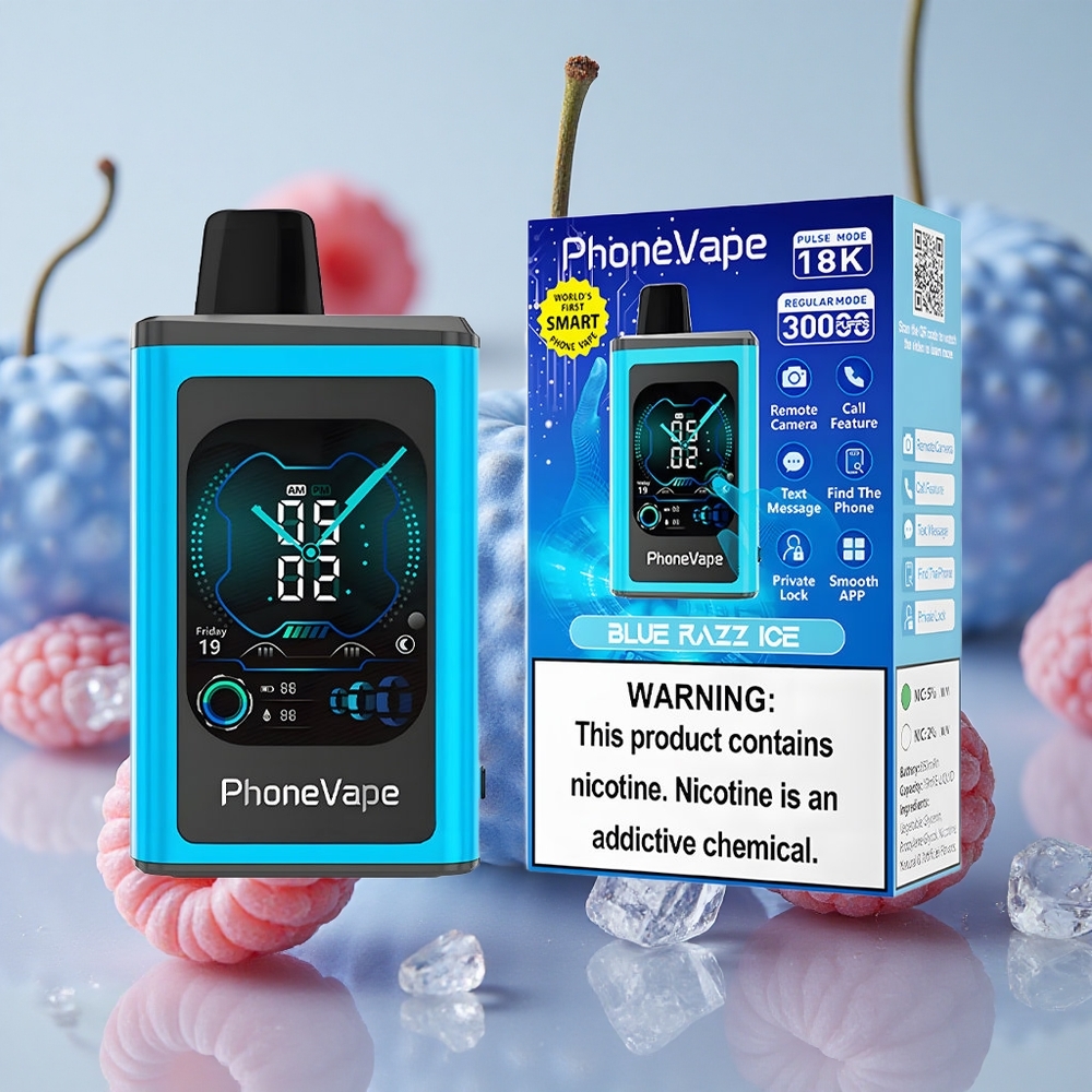 Modrá Malina Led JNR PhoneVape 30000 šluků Jednorázová E-cigareta 850mAh Nabíjecí Baterie velkoobchod Česká Republika