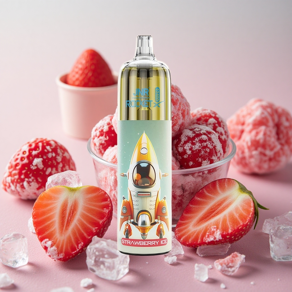 jahodová ledová JNR Rocket-X 12400 Puffs Jednorázová Vape s RGB světly a 25ml kapacitou e-liquidu velkoobchod Česká Republika