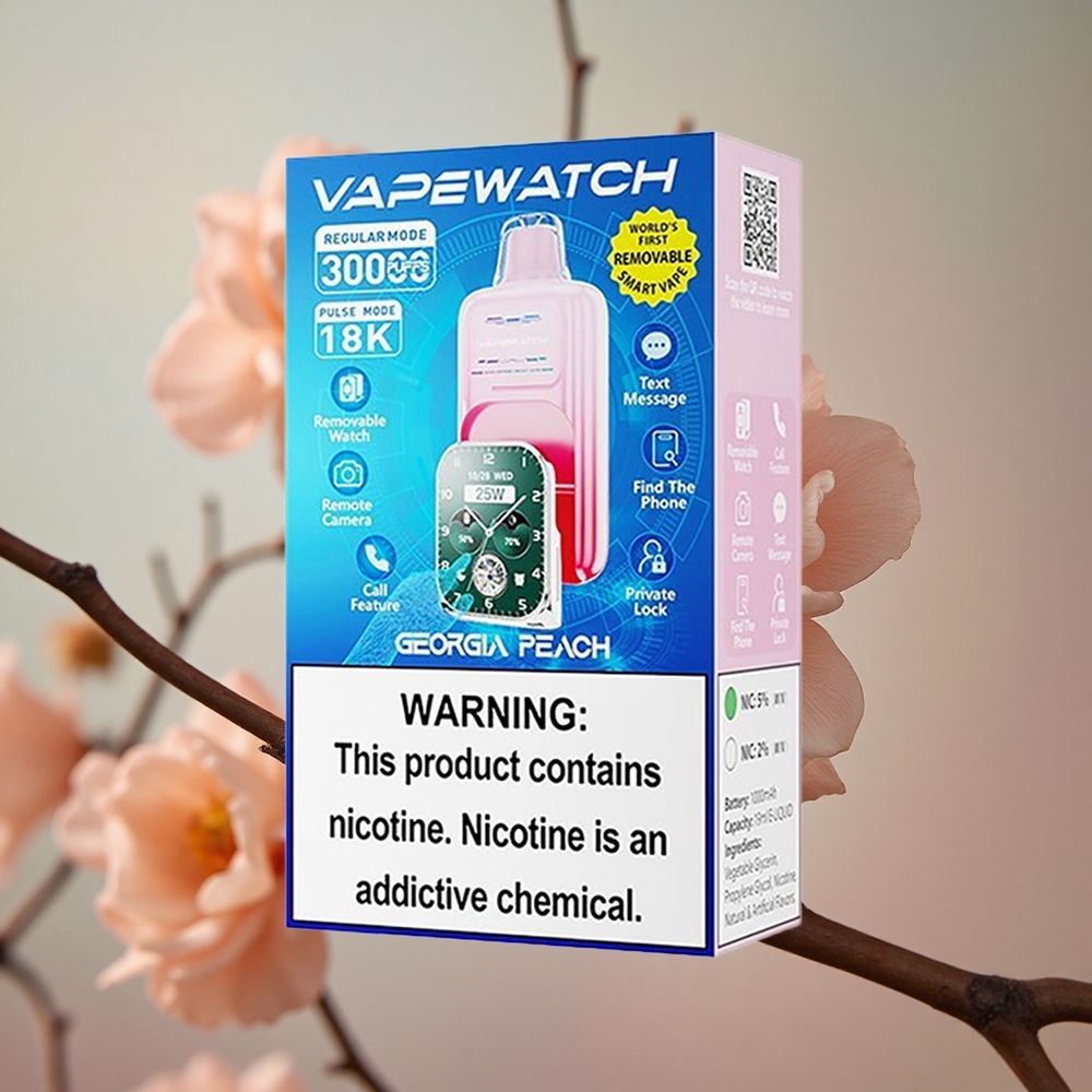 Broskev Gruzie JNR VapeWatch 30000 Puffs 19mL kapacita e-liquidu, 1000mAh kapacita baterie velkoobchod Česká Republika