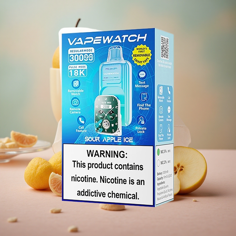 Kyselé jablko led JNR VapeWatch 30000 Puffs Jednorázová Vape, Kapacita baterie: 1000mAh, velkoobchod Česká Republika