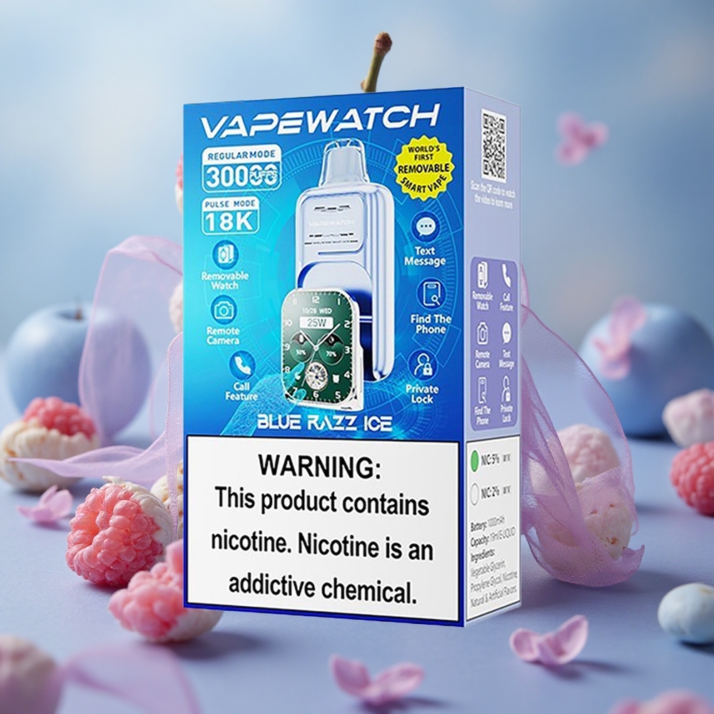 Modrá Malina Led JNR VapeWatch 30000 Puffs 1000mAh baterie 19mL náplň velkoobchod Česká Republika