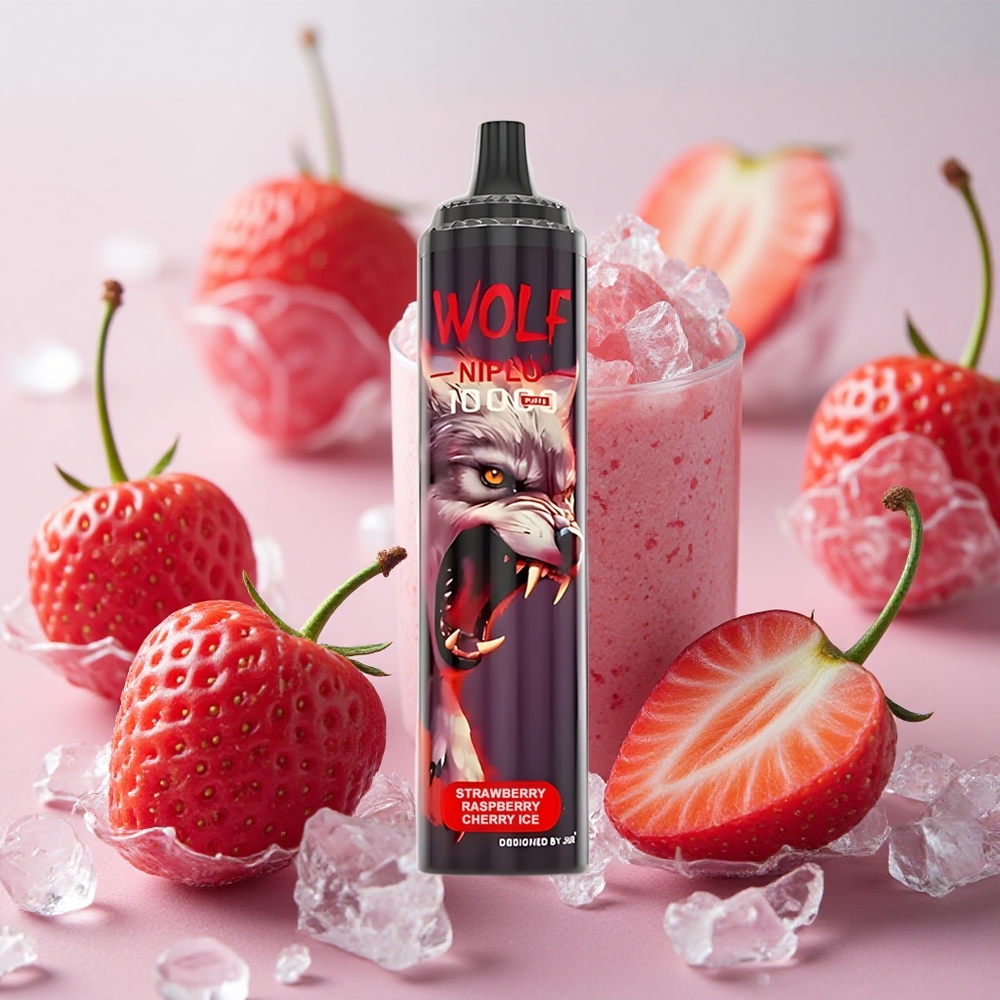 Jahoda Malina Třešeň Led JNR Wolf Niplo 10000 Puffs 20ml Kapacita E-liquid 1.0 Ohm Mesh Coil velkoobchod Česká Republika